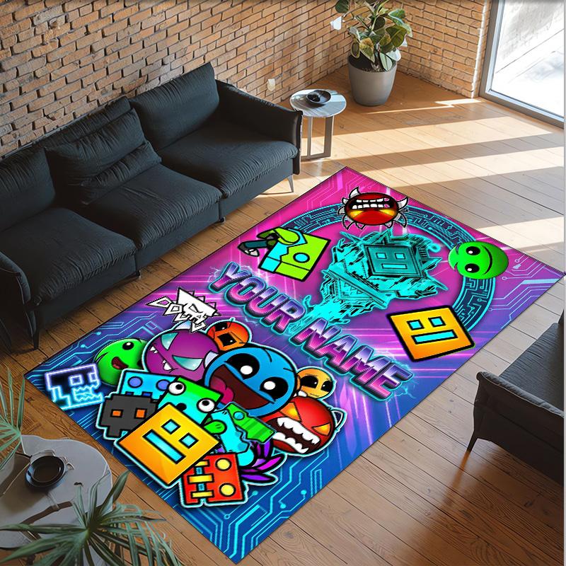 Personalized Crystal Velvet Carpet Custom Name Text,Geometry Dash Anti Slip Area Rug For Home Decoration