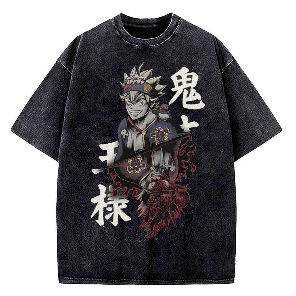 High Quality Yami Sukehiro Black Clover Manga 100% Cotton T-shirt for Men Short Sleeve Vintage Washed Clothing Male T Shirt