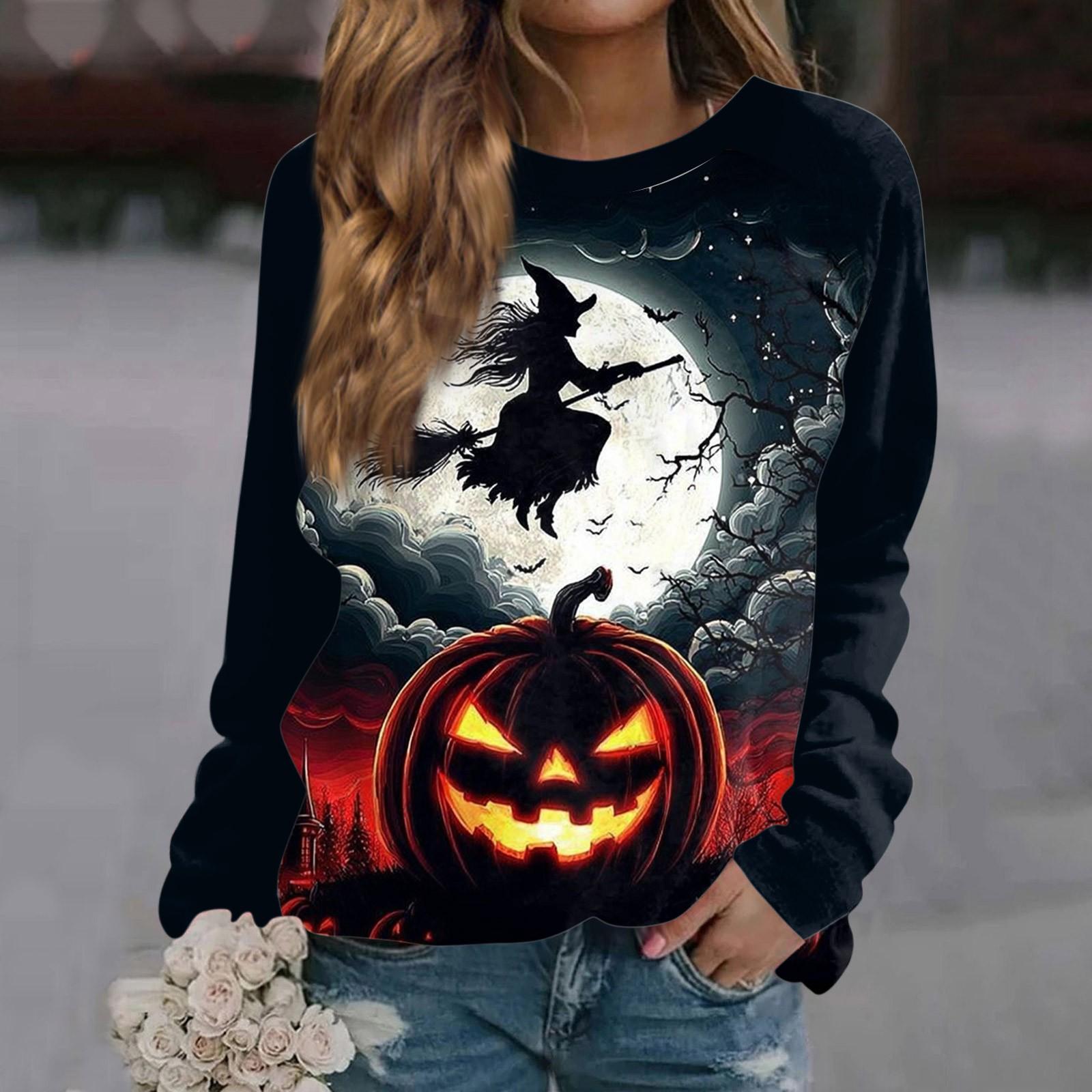 

Женская мода повседневная длинная рукава Хэллоуин принтованный круглый вырез свитер Топ XL белый