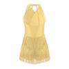 Girls Latin Dance Costume Glittery Rhinestones Fringe Leotard Halter Neck Sleeveless Strappy Back Tassel Jumpsuit