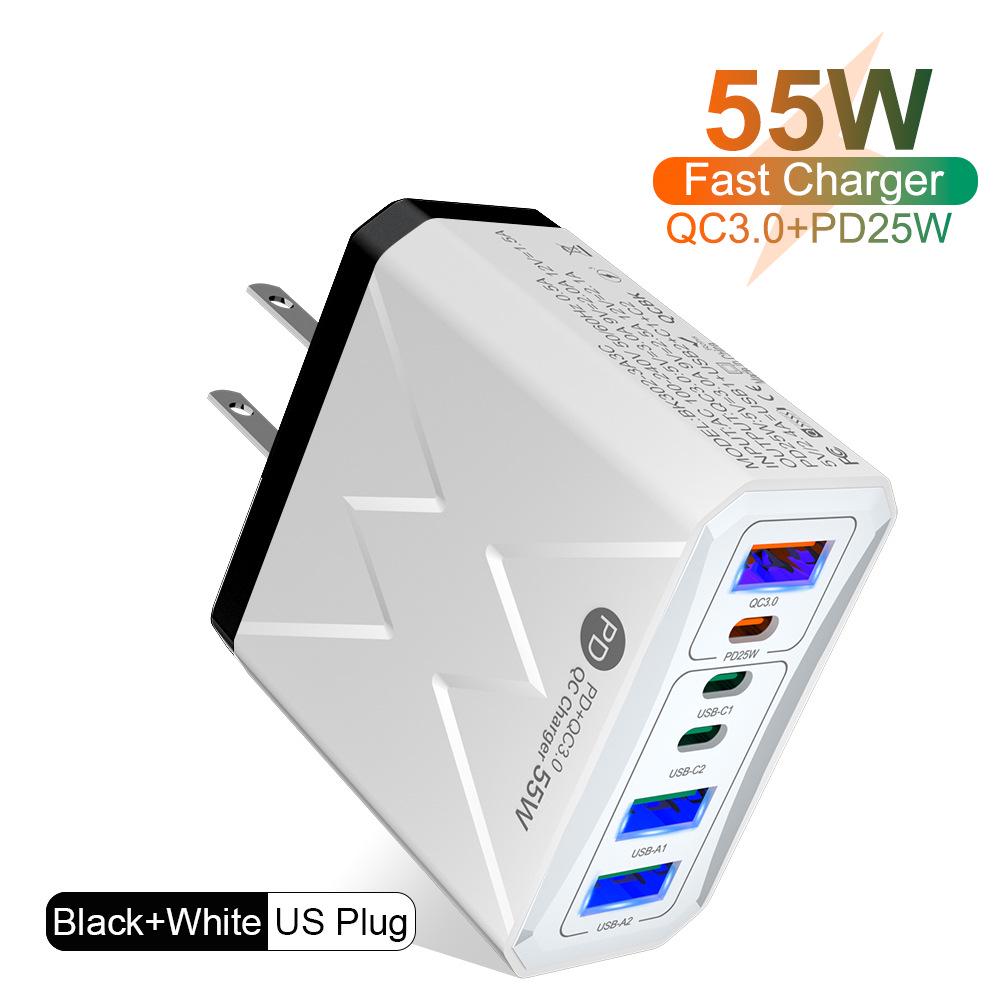 PD25W 3USB 3PD55W Fast Charger, 6-Port Mobile Charger with QC3.0, Multi-Standard Fast Charging Adapter