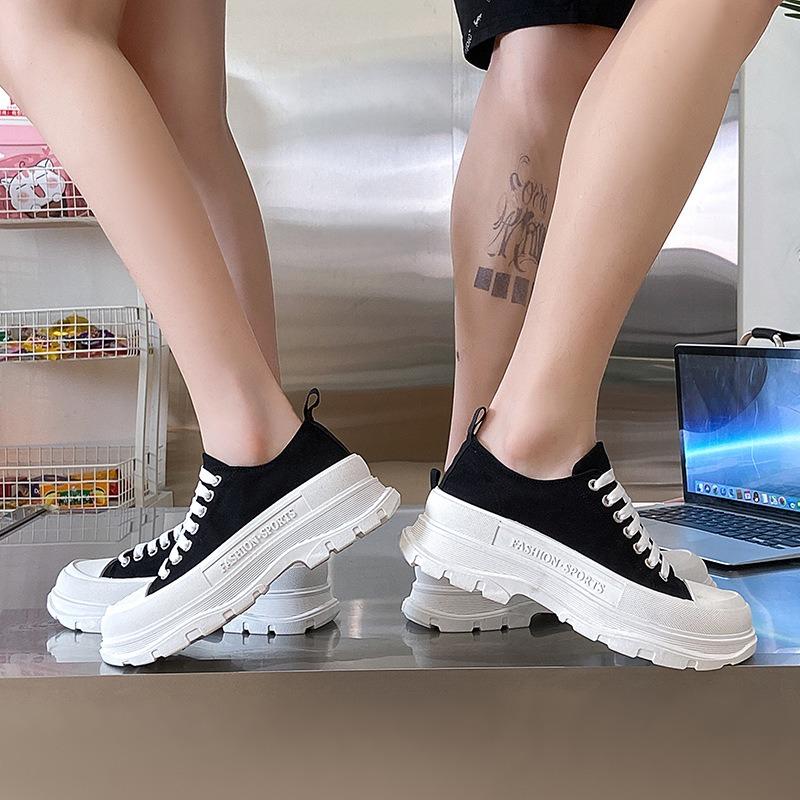 2025 Couple Canvas Shoes High-quality Spring Breathable 4CM Increased Men's Casual Shoes Female Chunky Lace-up Vulcanized Shoes