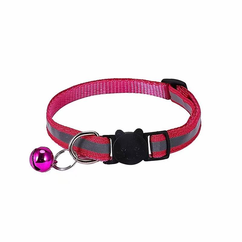 Color Reflective Cat Collar Cute Cartoon Cat Head Design With Colorful Bell Adjustable Soft Neck Strap For Cat Puppy Pet Collar 1pcs красный