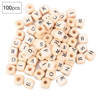100 pezzi Fai da te Inglese Quadrato Lettere dell'Alfabeto in Legno Perline Forniture per Creazione di Gioielli 10x10mm