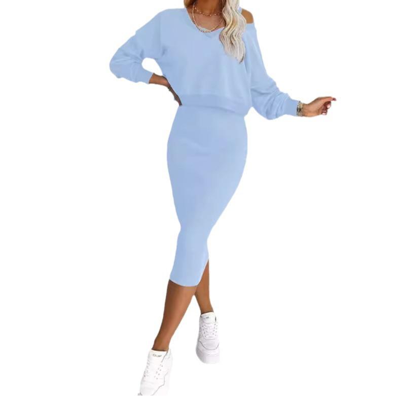 Damen Europäischer & Amerikanischer Weste-Rock und V-Ausschnitt Pullover Zweiteiliger Anzug für Frühling & Herbst