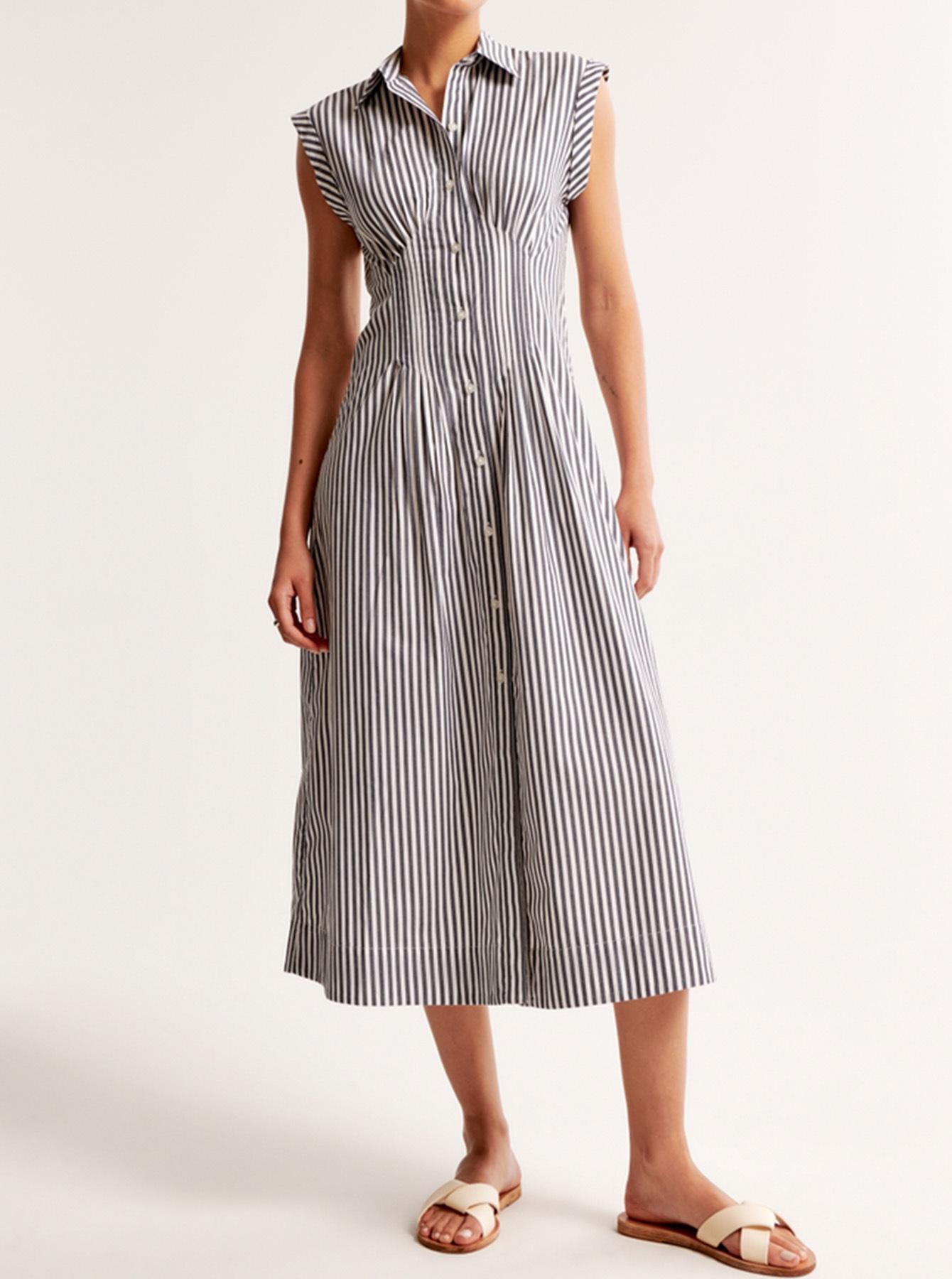 European and American women s clothing women s new striped slim-fit dress S