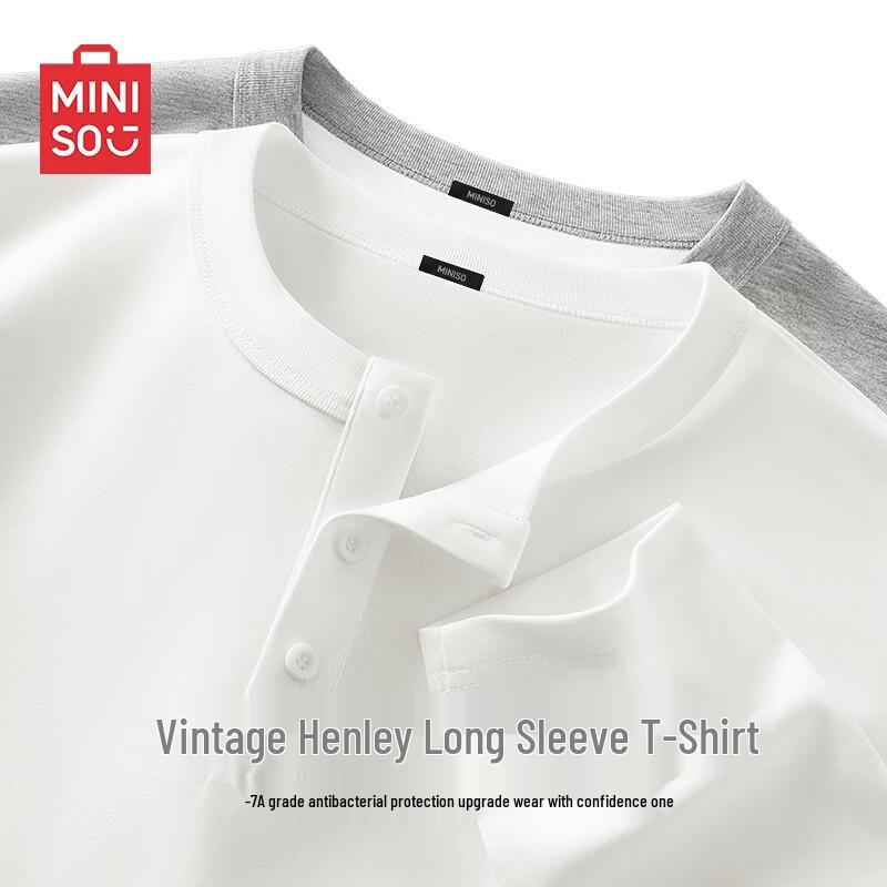 MINISO Men s 7A Antibacterial Henry Collar Long Sleeve T-Shirt XL