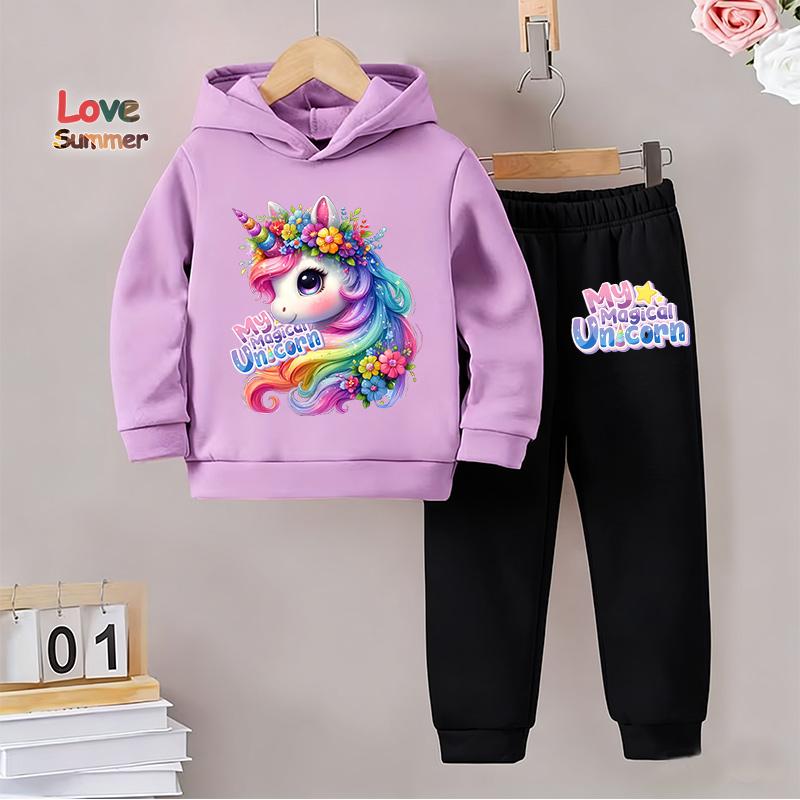 Einhorn Hoodies Warme Fleece-gefütterte Mädchen Einhorn Hoodies Und Sporthosen 2tlg Mädchen Sweatshirt Anzug Trainingsanzug Herbst Und Winter
