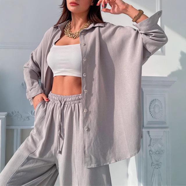 Spring & Autumn Trendy Women's Two-Piece Cardigan Set - Long Sleeve Solid Apricot