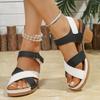 Fashion Women's Fashion Contrast Color High Heel Sandals Summer Cross Strap Gladiator Shoes Woman Comfort Chunky Heeled Platform Sandals