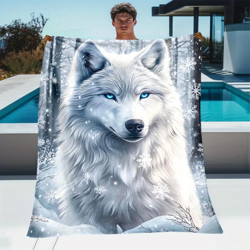 Schneewald Blauäugiger Grauwolf Realistische Decke, Warmes Wohnzimmer, Schlafzimmer Dekor, Geburtstag Cool Stilvoll Haushalts Souvenir