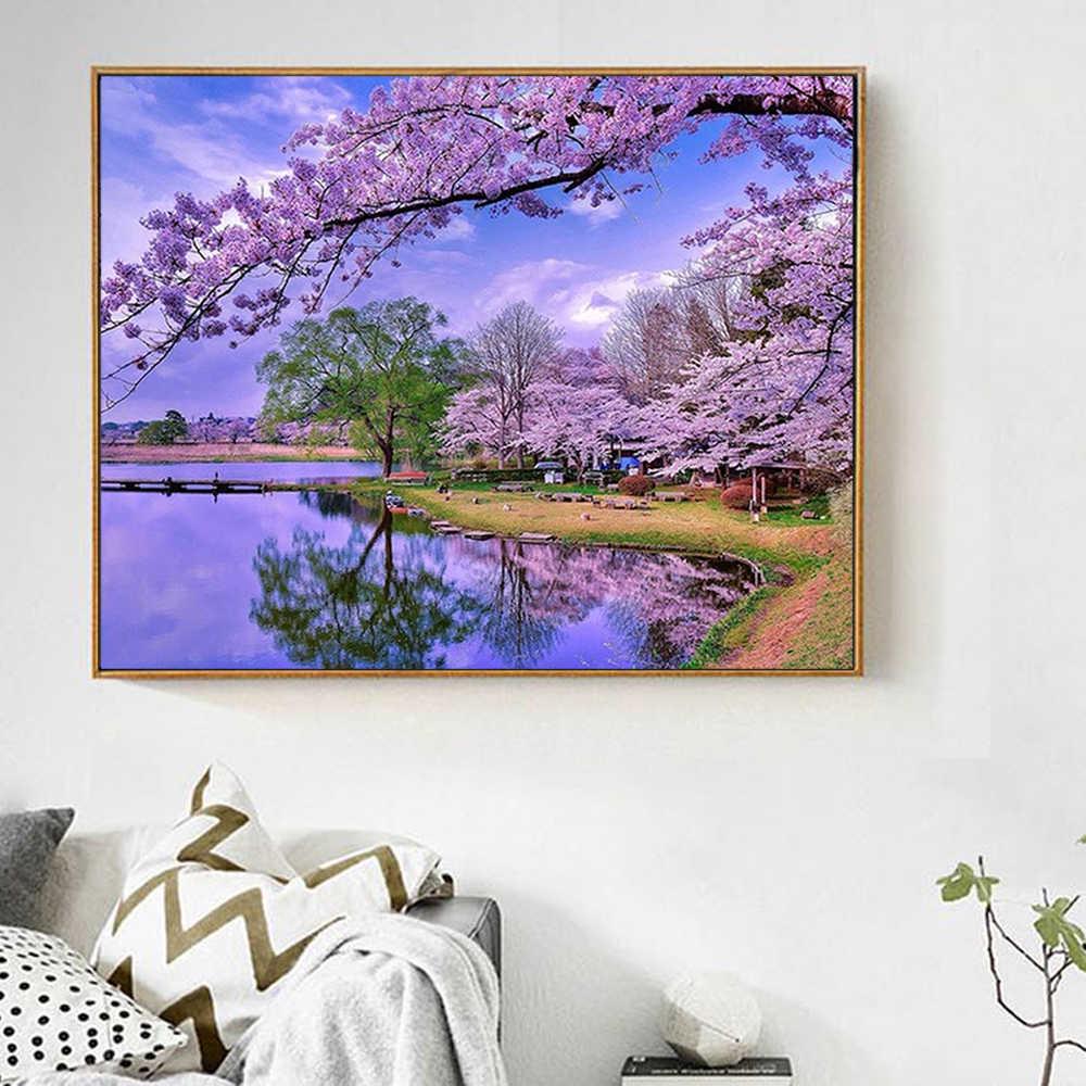 

HUACAN 5D DIY Полный дрель Алмазная картина Вишневый цвет Пейзаж Вышивка крестом Набор для вышивания Full square 25*30 cm