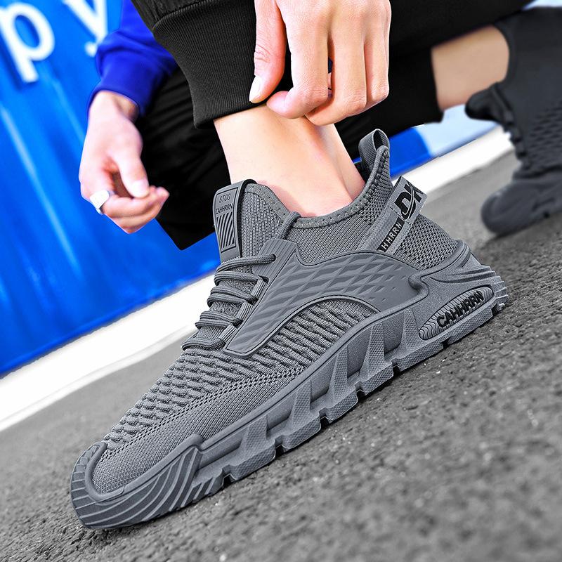 

New mesh fly-woven sports mesh shoes spring and summer breathable deodorant lightweight soft-soled casual trendy shoes versatile dad shoes 39 серый