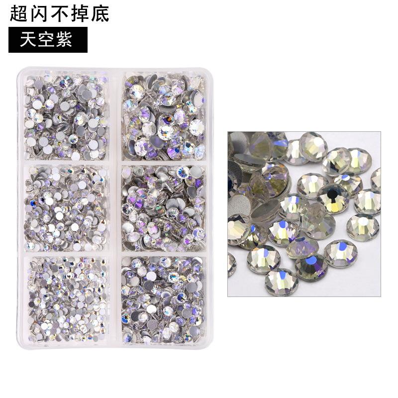 6-Grid Nail Art Diamond Box Ss6-Ss20 Large-Capacity Flat-Bottomed Rhinestone Set Diy Nail Jewelry Sticker Drill 1560 Pcs