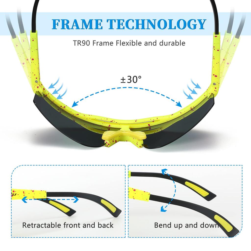 KOOTU Sports Polarized Cycling or Bike Baseball Sunglasses with Colored Dots Sunglasses, Glasses, Men's Women's Eyewear, Driving, (Yellow)