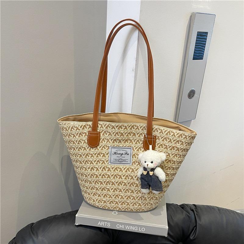 Large Capacity Lazy Wind Women's Bag New Summer Seaside Portable Shoulder Bag Woven Commuter Tote Bag