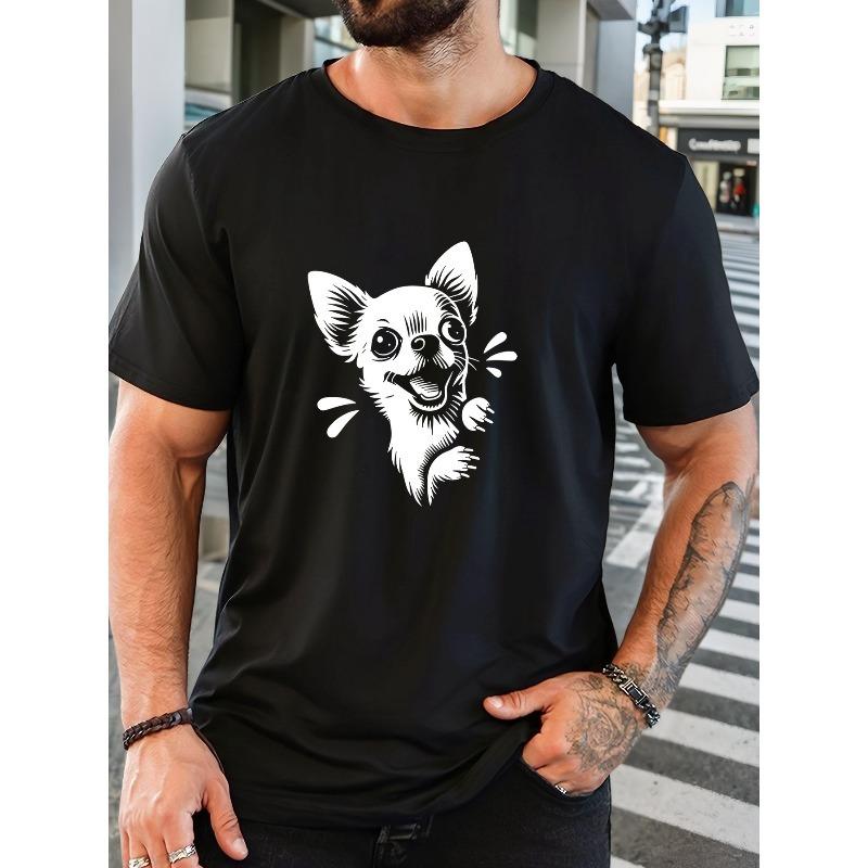 

European sizes Men S Chihuahua Pattern Summer Casual Short-Sleeve T-Shirt 4XL чорний