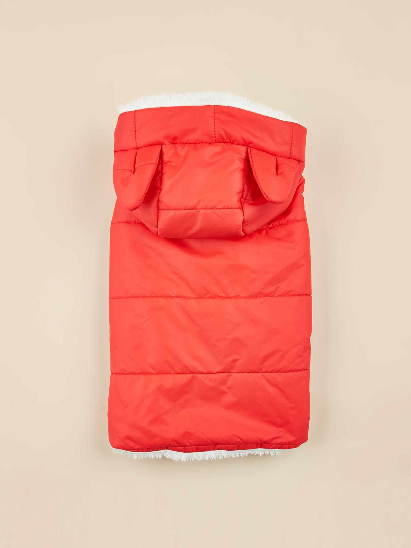 

Пуховики для собак с милой шапкой-ушками, теплая плюшевая жилетка для собаки с шапкой, свитер с мягкой флисовой подкладкой для маленькой собаки, кошки, милый щенок, зимний C XS（old） красный