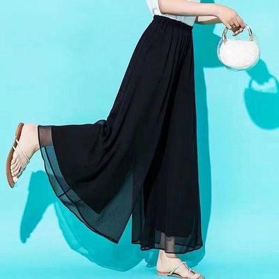 Ajouter des poches: Pantalon d'été en mousseline de soie glacée à jambes larges, taille haute, amincissant, grande taille