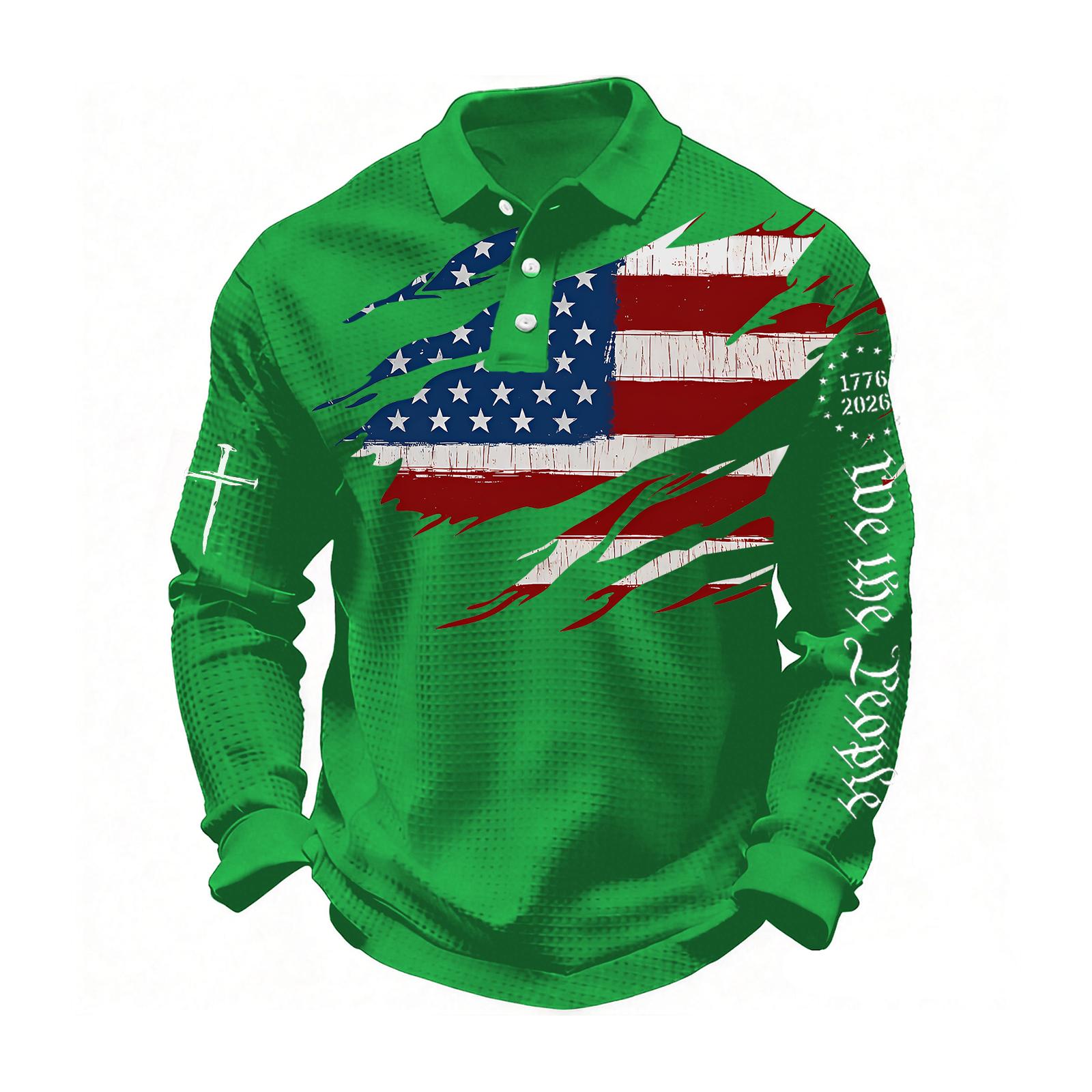 

Men s 250Th Anniversary Flag Print Casual Fabric Shirt Cross Patriotic Tee XXXL