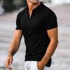 Polo da uomo a tinta unita con zip a maniche corte slim fit