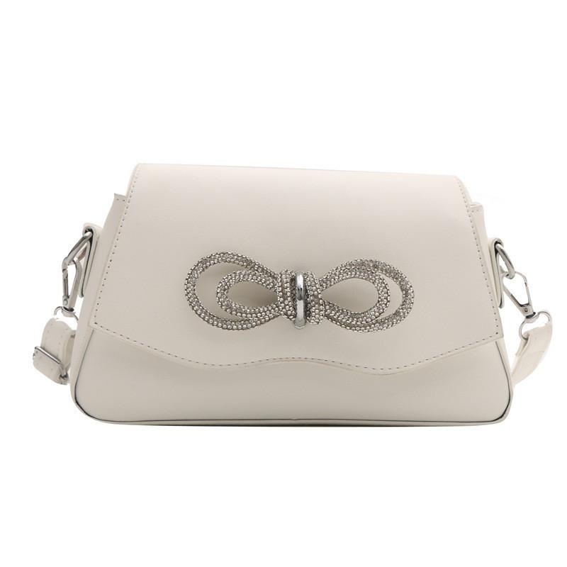 

Popular Street Style Pure Color Simple Small Bag Female 2024 Inlaid Diamond Bow Single Shoulder Crossbody Bag белый