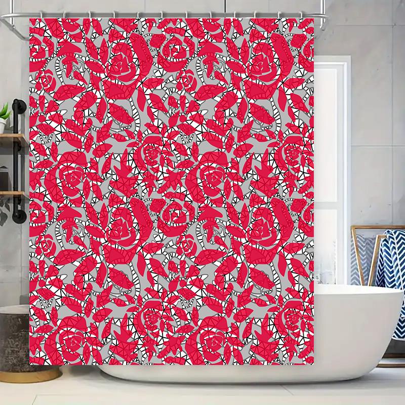 

Pink Floral Shower Curtain Waterproof Bathroom Decor Red Rose Print Home Decoration Wall Hanging Liner 69 Long Single Panel (B) W60H190(CM)-1 Pcs