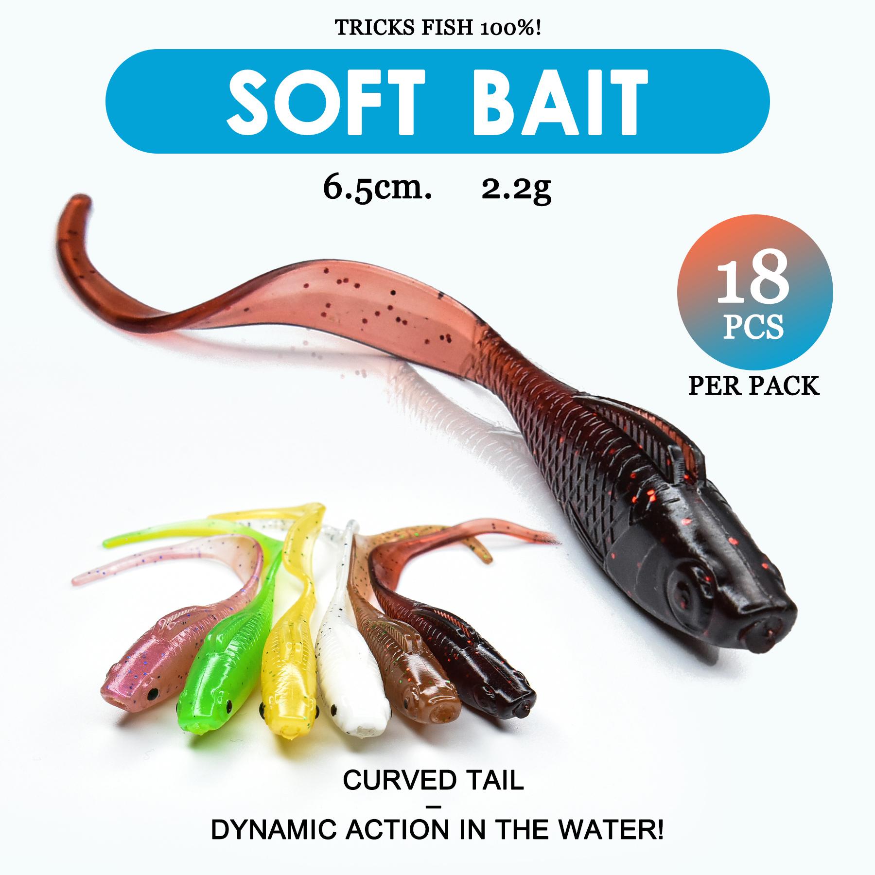 18Pcs Soft Silicone Curved Tail Fishing Lures 6.5cm/2.2g Lifelike Swimbaits for Bass Pike Freshwater Saltwater 18PCS разноцветные