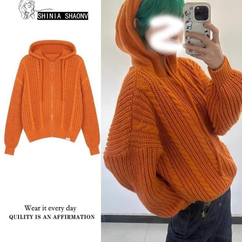 American Retro Loose Knit Hooded Sweater Casual Versatile Streetwear Teens