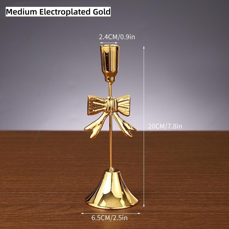 Christmas Golden Bow Candle Holder Sturdy Iron Candlestick Festive Bow Candlestick Sophisticated Light Luxury Candle Holder