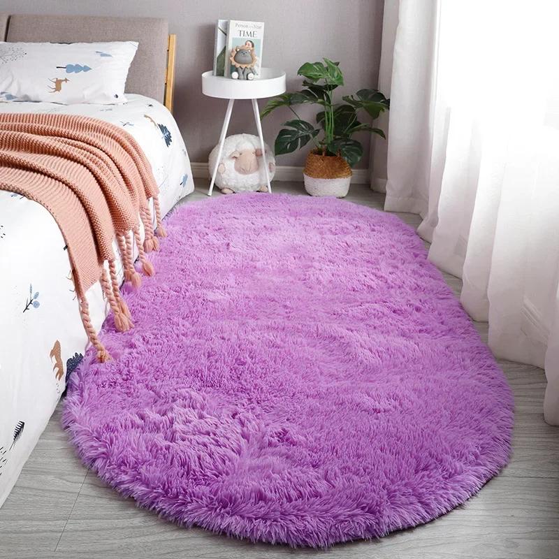 Oval Center Carpet Plush Fluffy Tie Dye Anti Slip Carpet Floor Cushion Bedroom Bedside Mat Rug Soft Foot Mats Home Decor New