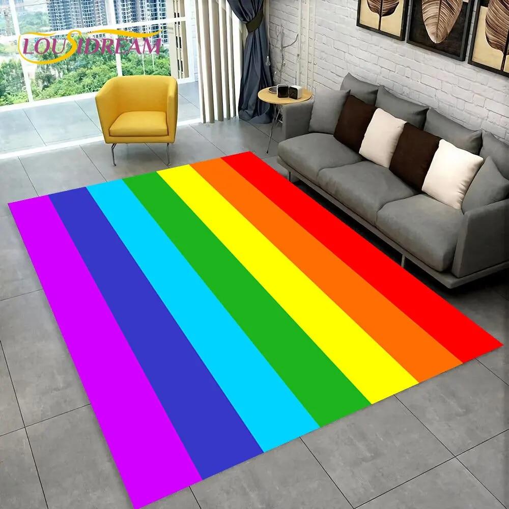 Illusion Regnbue Kromatisk Farge Områdeteppe, Teppe for Hjem Stue Soverom Sofa Dørmatte Dekor, barn Sklisikker Gulvmatte 3D