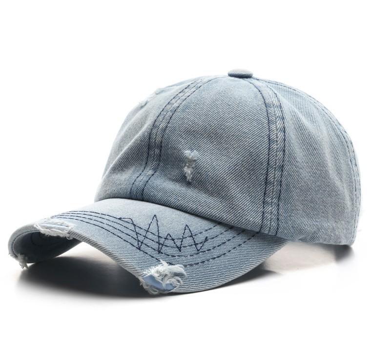 Distressed Baseball Hat Washed Blank Denim Baseball Cap  Custom logo All-season Baseball Cap Adult Size светло-синий