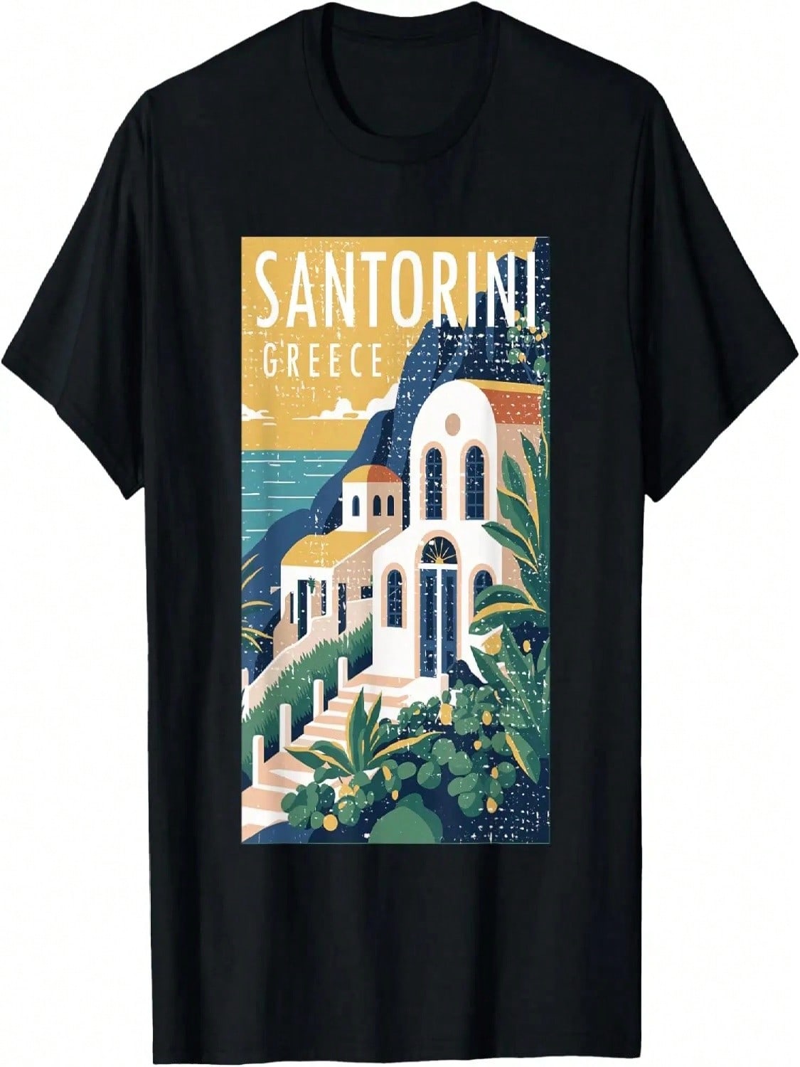 Retro Santorini Greece Beach Graphic _ Ellada Greek Islands T-Shirt S разноцветный