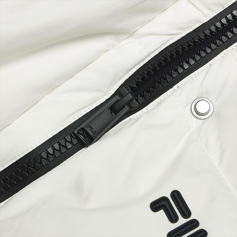 Fila Heritage Warm Versatile Solid Color Logo Hooded Long Sleeve Down Jacket Women Outerwear Cloud-Mushroom-White F11W448901FWT
