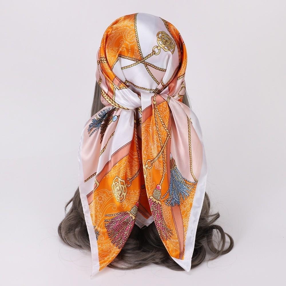90x90cm Head Scarf Satin Shawl Trendy Silk Scarves  for Women