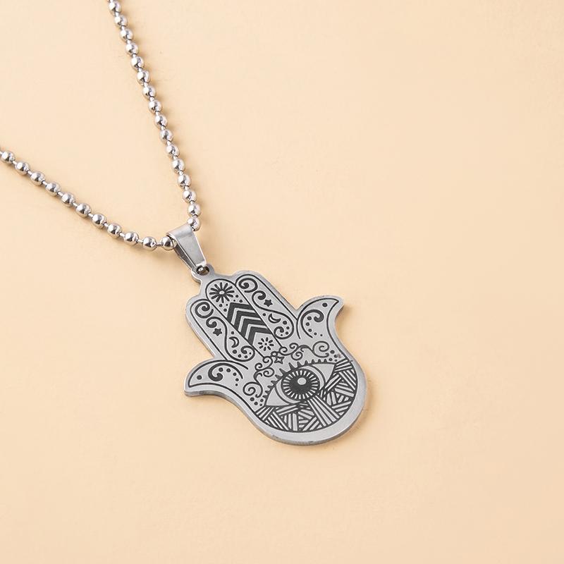 Stainless Steel Hamsa Hand Necklace Muslim Hand Of Fatima Pendant Necklaces For Women Men Arabic Amulet Jewelry