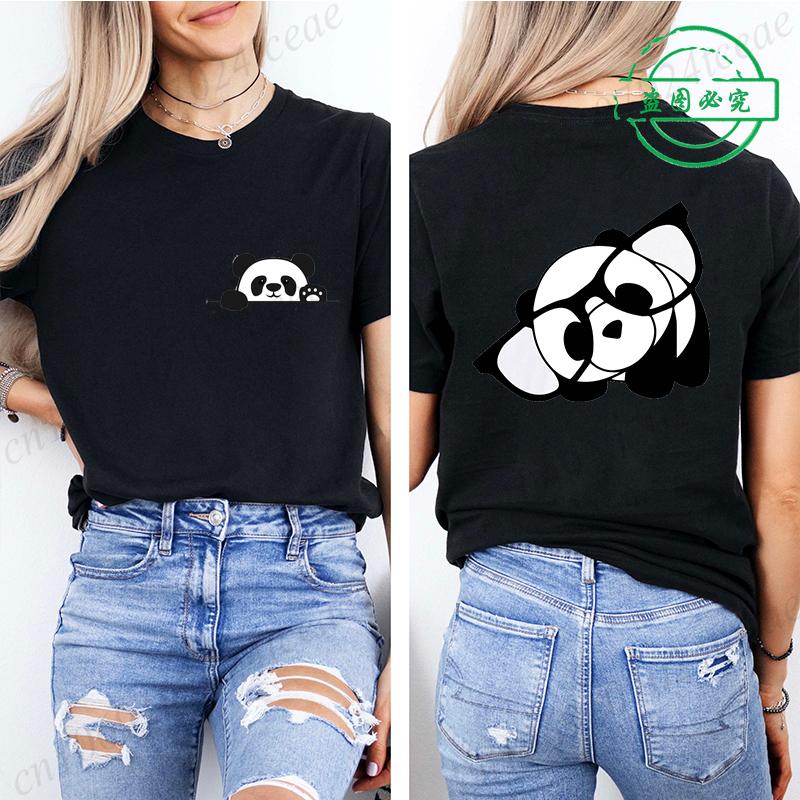 Bambusová Panda Dámské Grafické Tričko pro Ženy Dívka Krátký Rukáv Kulatý Výstřih Ležérní Top na Léto a Jaro, Dámské Oblečení