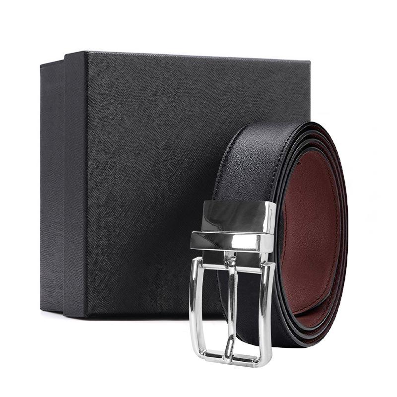 Double-Sided Leather Alloy Pin Buckle Belt Men'S Belt Gift Box Cowhide Men'S Business Simple Casual Jeans