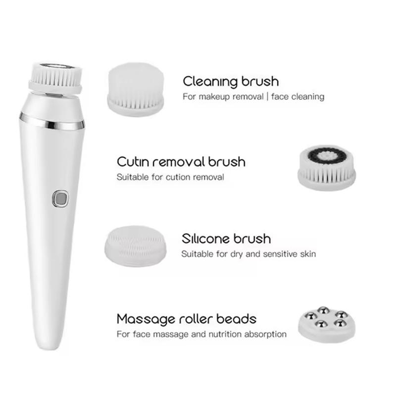 Waterproof 4 in 1 Electric Face Cleansing Brush Vibration Massage 360° Clean Facial Pore Skincare Tools Four Replacement Heads