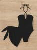 European & American Sexy Ribbed Hollow-Out Backless One-Piece Swimsuit for Women