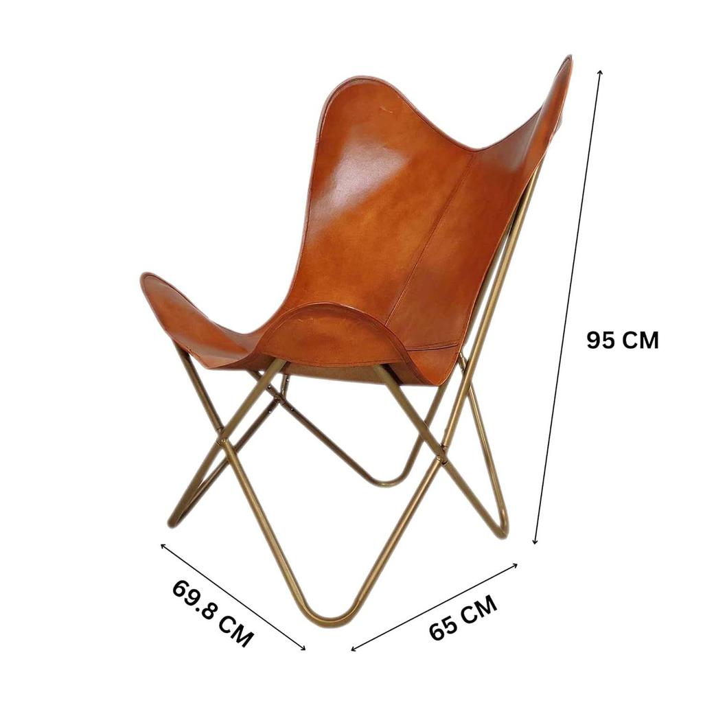 Morden Tan Brown Leather Butterfly Chair Folding Home Decor Chair for Living Room, Office, Bar Chair