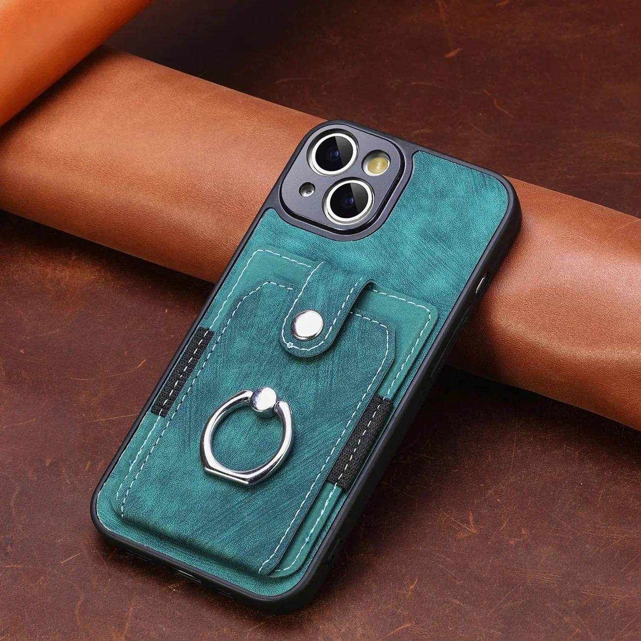 

Wallet Card Slot Phone Case For iPhone 17 Air 16E 16 15 14 13 12 11 Pro XS Max 8 Plus Magnetic Ring Holder Leather Cover Casing iPhone 13 Mini зелёный