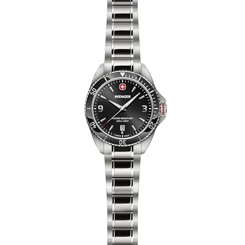 WENGER EXECUTIVE Men's Watch, Stainless Steel Case (316L), Black Dial, Stainless Steel Bracelet, Quartz Movement, 200m Water Resistance, 3-Year Warran