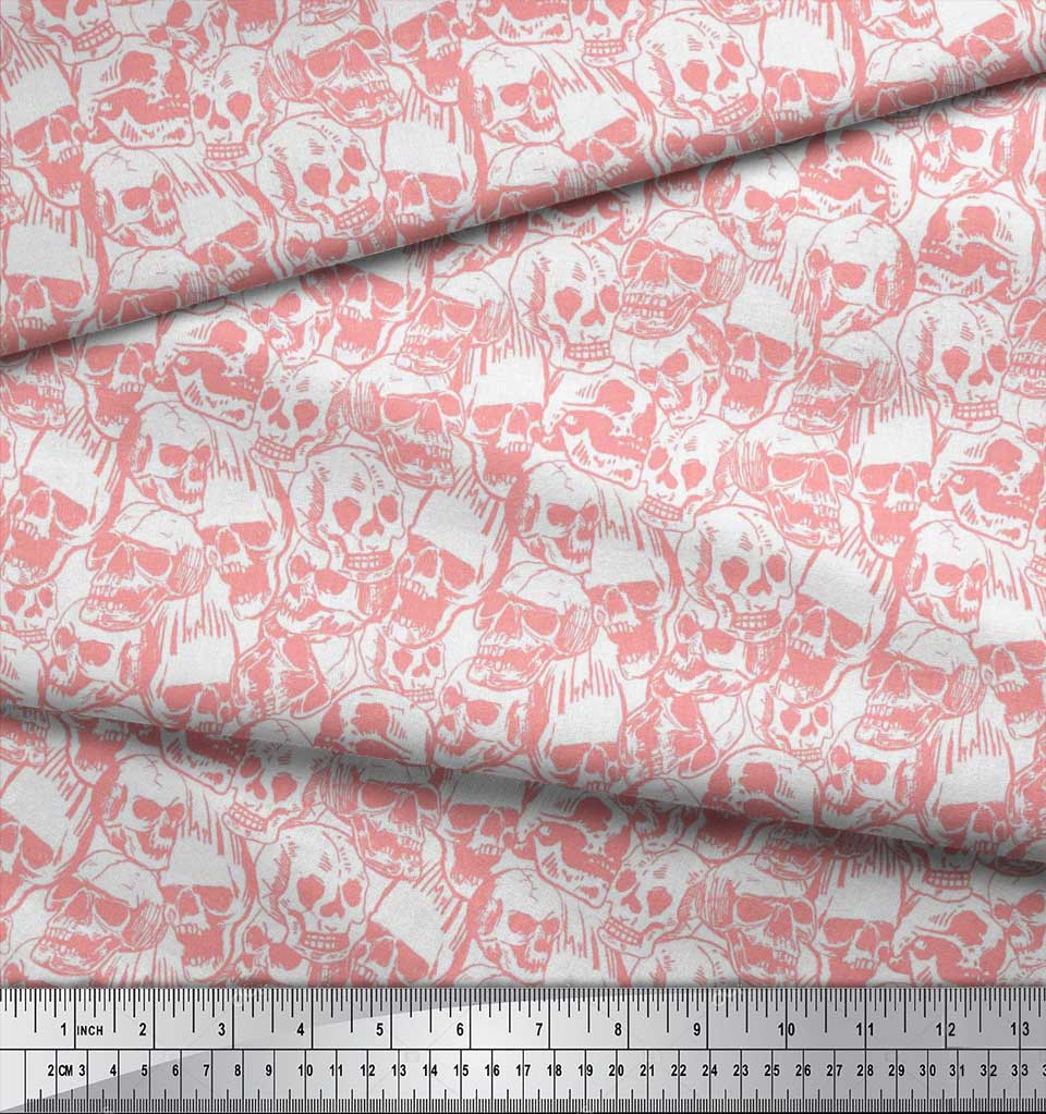 Soimoi Japan Crepe Satin Fabric Horror Skull Halloween Printed Craft Fabric by the Metre 42 Inch