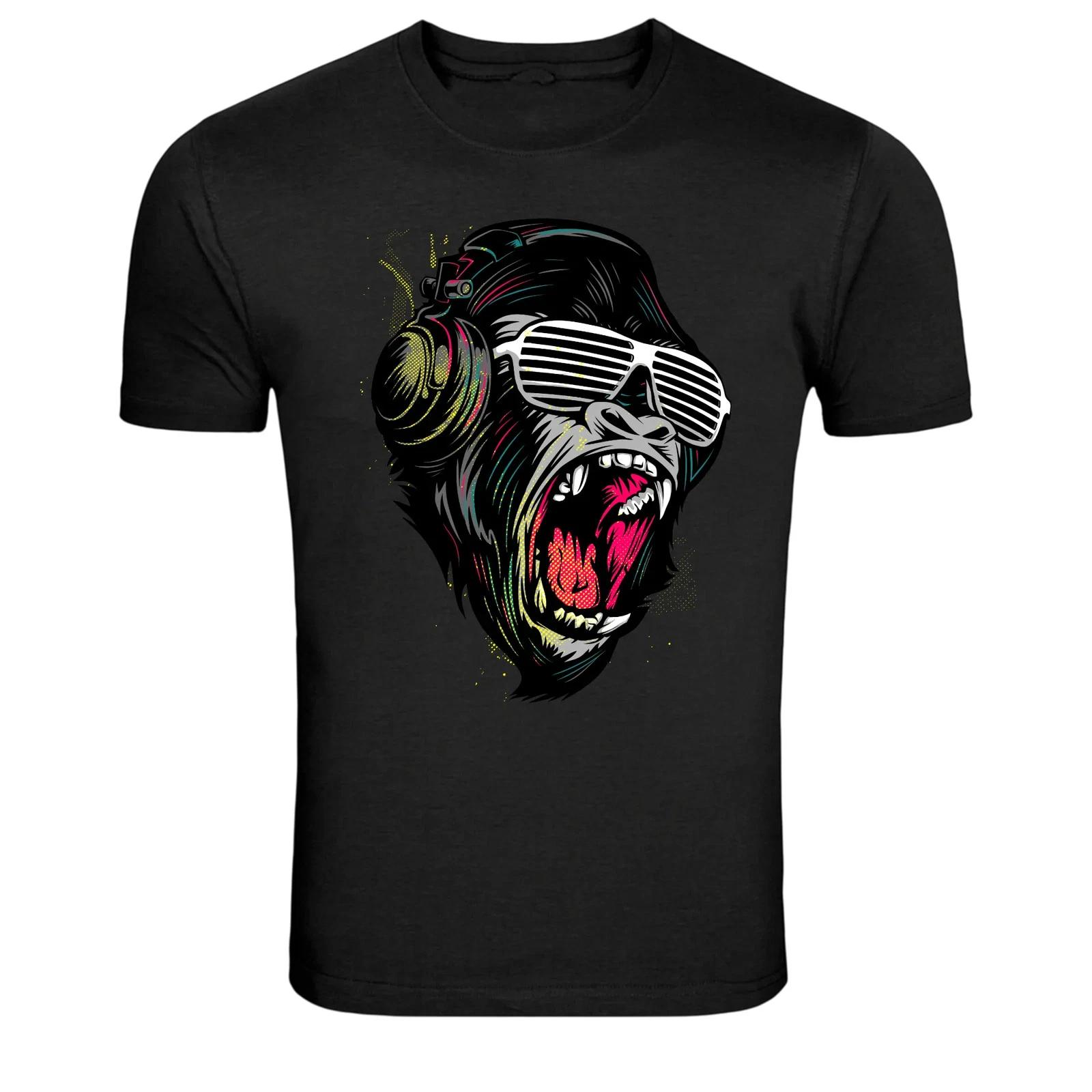 Неоновый Горилла DJ Наушники Музыкальная Вечеринка Футболка S