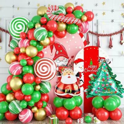 Conjunto de Guirlanda de Balões de Natal Árvore de Presente de Natal Molde de Alumínio Papai Noel Arco Decorativo Arranjo de Cena