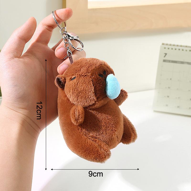 Kawaii Plush Snotty Capybara Keychain Cute Capybara With Turtle Bag Keyring Creative Doll Fluffty Stuffed Toys Birthday Gifts