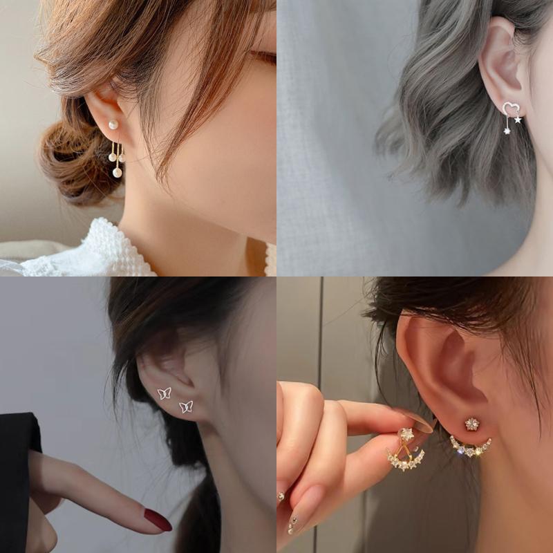 Koreanische Metall-Herz-Ohrstecker Fischschwanz-Perlen-Hängeohrringe für Damen Mädchen Kristall Eleganter Schmuck Geschenk