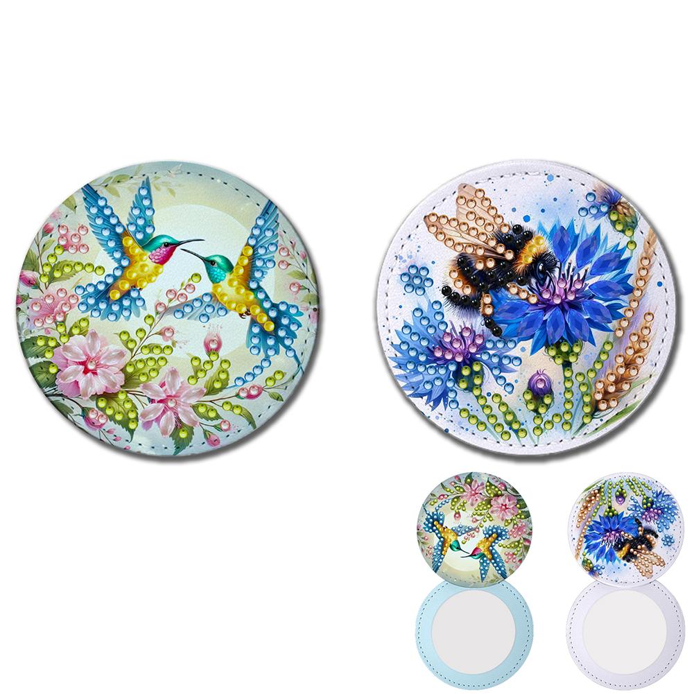 DIY Diamond Art Rhinestones Cosmetic Mirror Diamond Painting Crafts Portable Cosmetic Mirror for Outdoor Travel Hiking Picnic